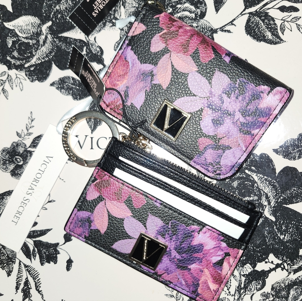 Victoria's Secret Floral Card Holder and Keychain Set